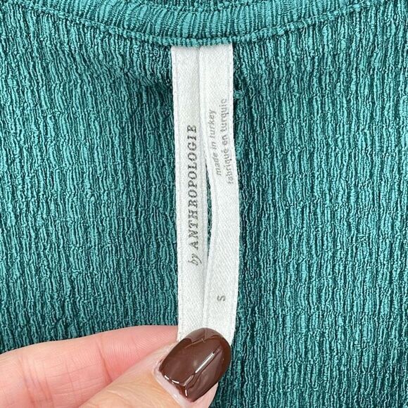 By Anthropologie Textured Crepe V-Neck Long Sleeve Top Green Women Small - Picture 3 of 6